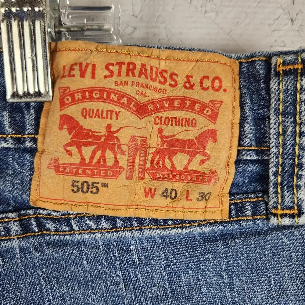 Levis 505 Jeans Mens 40x30 Blue Denim Straight Leg Stretch Medium Wash Classic
